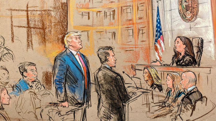 Court sketch of moment Donald Trump plead 