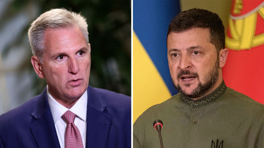 Speaker of the House Kevin McCarthy and Ukrainian President Volodymyr Zelensky.